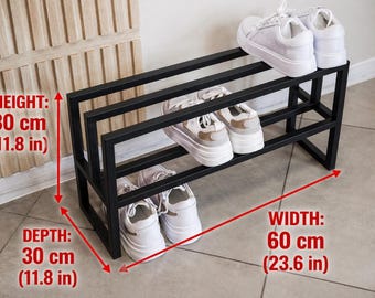Zapatero industrial de metal – Organizador minimalista de zapatos de acero negro – Almacenamiento moderno para la entrada – Estante para zapatos hecho a mano
