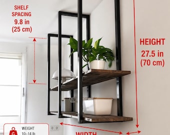Industrielles Wandregal mit Metallrahmen – Schwebendes Holzregal – Moderne Küchenaufbewahrung – Minimalistisches Hängeregal – Handgefertigt