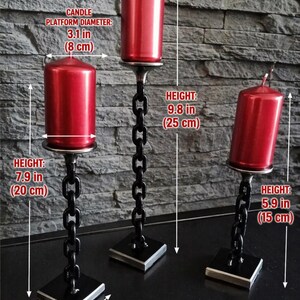 Industrial Candle Holder Set – Handmade Metal Chain Candlesticks – Modern Rustic Home Decor – Black Steel Candle Stand