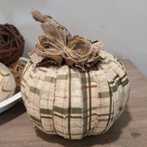 Farmhouse Fabric Pumpkin, Fabric Pumpkin with Stem, Fabric Pumpkin Decor, Fabric Pumpkin