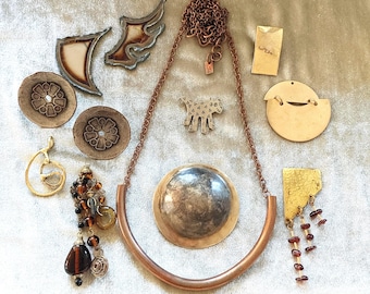 Vintage Curated RUSTIC MINIMALIST Jewelry Parts Lot Boho for Repurpose Upcycle Altered Craft