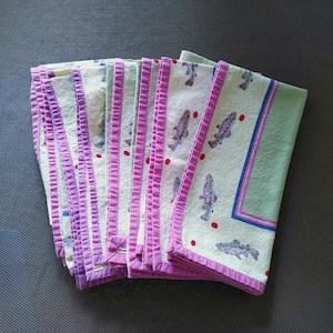 Set of 6 Vintage TROUT Napkins by Marble Canyon, Sage Green, Pinkish Purple, Teal, Red, Fish Decor, Square 19” x 19”