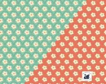 Southern Charm Peach Blossoms Quilting Cotton, Mint Green, Rouge Orange, Scalloped Clamshells, Riley Blake