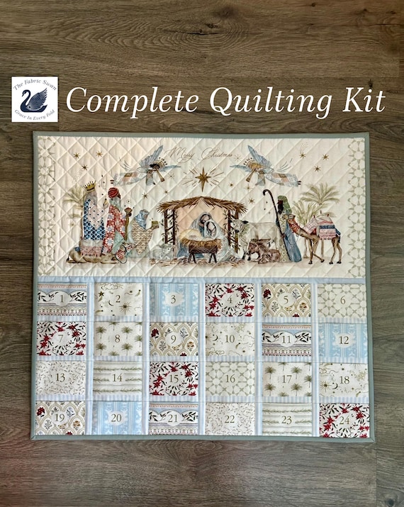 Silent Night Nativity Advent Calendar COMPLETE KIT, 24x23", Quilt Panel, Binding, Backing, Batting, Moda