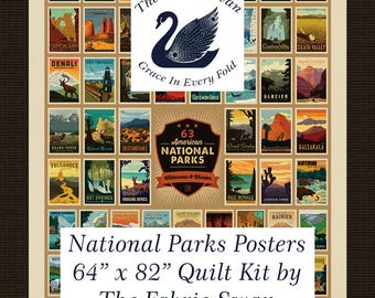 National Parks Posters Quilt Kit 64x82", Large Wilderness Wonders Panel, Riley Blake, SHIPS FREE