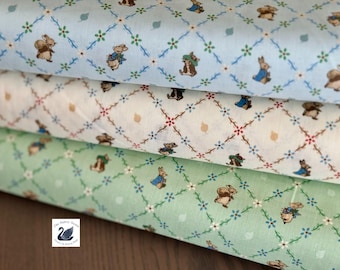 Peter Rabbit™ Lattice Quilting Cotton Fabric, Blue Cream Green, Beatrix Potter™ Licensed, Riley Blake