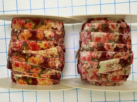 Floral Stretch Velvet Ribbon, Vintage Exquisite European Velours Extensible, 16mm Imprime Trim, Renaissance Ribbons