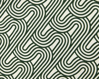 Italian Rayon Linen Blend Fabric, 58" LA Deadstock, Retro Wave, Green Ivory, Soft Drape