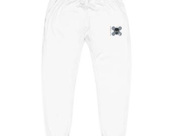 Blue Skull Floral Embroidery Sweatpants | White Joggers