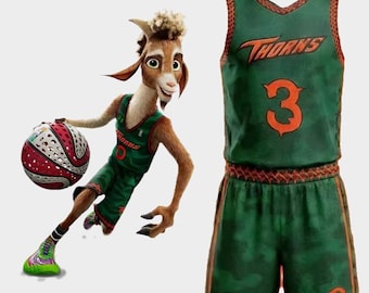 Set of Thorns Basketball Jersey 2026 - GOAT Movie WILL #0 FILLMORE #3 Jersey & Shorts Green Camo Mesh for Kids Teens Men Women Cosplay Gift