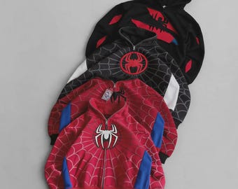 Spider Streetwear Hoodie voor heren - Gescheurde, gelaagde grafische oversized hoodie met ritssluiting