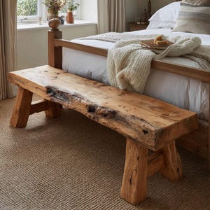 Handmade Solid Wood Rustic Farmhouse Entryway Bench, Reclaimed Style Seating