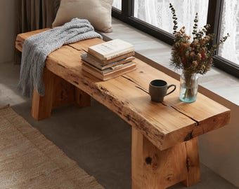 Solid Wood Farmhouse Entryway Bench, Rustic Handmade Hallway Seating, Custom Wood Furniture