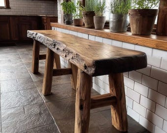 Handmade Solid Wood Rustic Farmhouse Entryway Bench, Reclaimed Style Seating