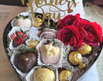 Caja de regalo de fresas cubiertas de chocolate para el Día de la Madre