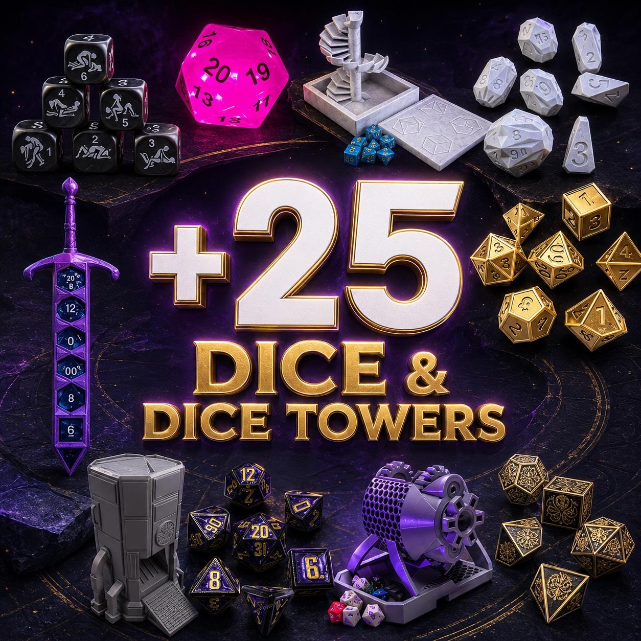 25+ Dice Dice Tower STL Bundle, 3D Printable D & D Dice Set, RPG Tabletop Gaming Accessories, Instant Digital Download Files