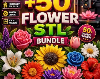 50 Tulip Flowers STL Bundle – 3D Printed Floral Models – Vase Decor STL Files – DIY 3D Print Flowers – Home Decor Gift Pack