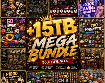 15TB Mega STL Bundle, 10000+ STL Files, Cosplay STL, Anime Figures, Chibi, Flexi Animals, Magnets, Book Nook, Terrain, Vase Lamp,Keychains,