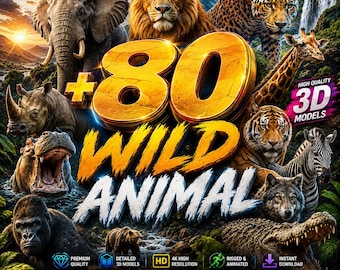 Wild Animal STL Bundle | 80+ Realistic 3D Animal Models | Safari Jungle Animal STL Pack for 3D Printing Download