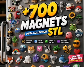 700 Magnet STL Bundle, Fridge Magnet STL Files, 3D Printable Magnets, Cute Magnet Designs, Refrigerator Decor STL, Mega Magnet Pack Download