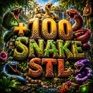 100 Snake Articulated STL Bundle | Flexi Snake 3D Print Files | Cobra Python Viper Serpent Models | Fidget Toy STL Pack | Instant Download