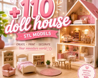 110 Dollhouse STL Bundle, Miniature Furniture STL, Doll House 3D Print Files, Dollhouse Accessories, DIY Mini Home Models, Instant Download