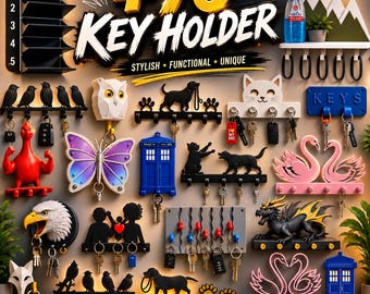 70 Key Holder STL Bundle | Wall Mounted Key Rack Collection | 3D Printable Key Organizer Files | Home Decor STL Pack