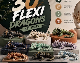 30 Flexi Dragon STL Bundle | Articulated Dragon 3D Print Files