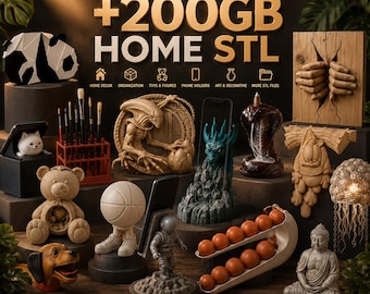 200GB Home stl Bundle | Home Decor stl | Phone Holder STL | Wall Art stl | Storage STL | Desk Organizer stl | Lamp STL | 3D Print Files stl