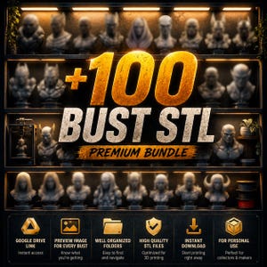 Büsten-Bundle (über 100 Stück) | 3D-druckbare Büsten-Kollektion | Fantasy, Sci-Fi, Horror, Film- & Spielebüsten | Digitaler Download (STL-Dateien)