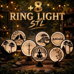 8 Ring Light STL Files Bundle | 3D Printable LED Ring Light Models | Desk Lamp, Studio Light, Home Decor Digital Download