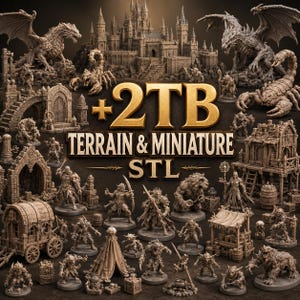 Pacchetto di elementi scenici fantasy in formato STL, 2 TB di miniature e scenari per giochi di ruolo, tessere per dungeon, edifici, rovine e file per la stampa 3D di giochi da tavolo.