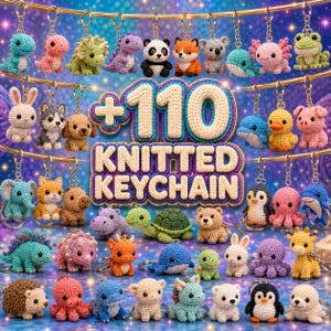 110+ Knitted Animal Keychain STL Bundle, Crochet Texture Cute Animals, 3D Print Files, Instant Download, Key Ring Models