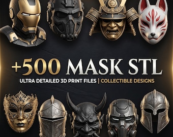 500+ Mask STL Files Bundle, Cosplay Masks, Helmets, Samurai Mask, Japanese Mask, Cyberpunk Mask, Fantasy Props, 3D Print STL