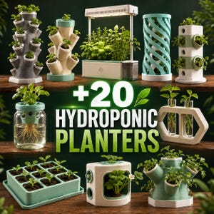 20+ Hydroponic Planter STL Bundle, Vertical Garden Tower 3D Print Files, Indoor Herb Growing System, Seedling Pots, Digital Download