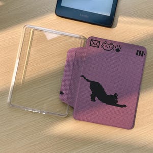Funda para Kindle con diseño retro de gato negro estilo pixel art, cuadrícula de puntos rosas, estética Y2K, para lector de libros electrónicos, funda protectora elástica Kawaii con diseño de gato, compatible con todos los modelos Kobo.