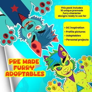 Harige kat geadopteerd | Fursona Adopteer | Neon Premade OC | Anthro-personagekunst | Klaar voor VTuber | Referentieblad: