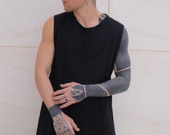 Avantgarde Ärmelloses T-Shirt | Schwarze Bio Baumwolle | Longline Übergroße Unisex Asymmetrische Tunika-Oberteil