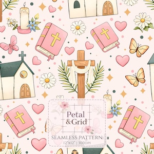 Christian Seamless Pattern, Christian Easter Seamless Design, Jesus Is King Seamless, Christian Girl Seamless Repeating Background