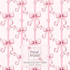 Coquette Pink Bow Seamless Pattern, Coquette Bow Repeating Pattern, Watercolor seamless file for fabric, POD, Personal and Commercial use