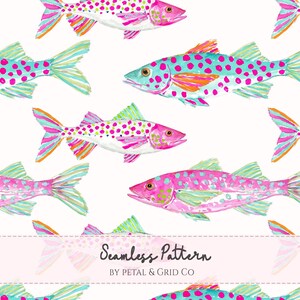 Preppy Fish Seamless Pattern PNG | Colorful Coastal Coquette Fish Print | Girly Nautical Digital Paper | Summer Beach Pattern