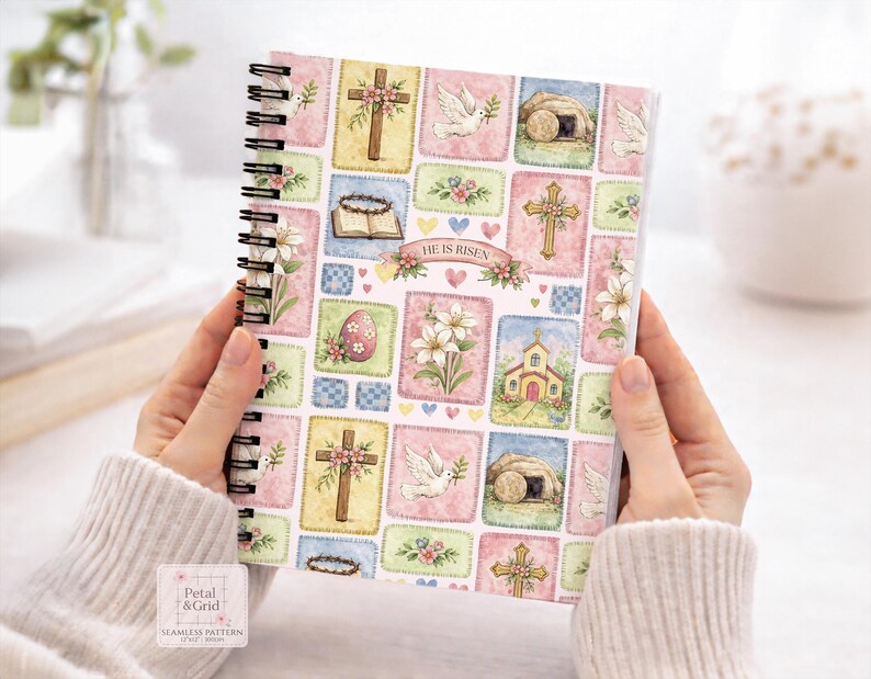 Easter Patchwork Seamless Pattern, Christian Easter Digital Repeat Pattern for Personal and Commercial use, Watercolor Bunny Design