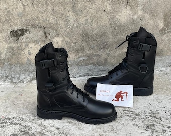 Black Tactical Combat Boots Men | Military Style Boot | Lace Up High Ankle Work Boots | Outdoor Hiking Motorcycle Boots | Rugged Black Boots