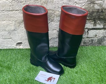 Botas de montar alemanas de cuero negro hechas a mano para oficiales – Botas militares altas para montar a caballo
