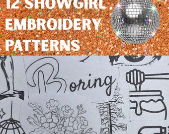 Wzory do haftu Stick and Stitch inspirowane Taylor Showgirl | Zestaw do haftu rozpuszczalnego w wodzie