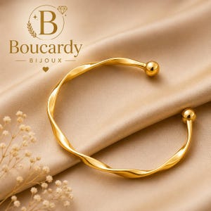 18 k vergoldeter gedrehter Armreif – Elegantes minimalistisches Schmuckstück – Offener Armreif – Handgefertigtes Geschenk