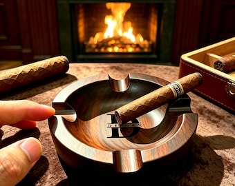 Cenicero de madera personalizado para puros, cenicero de nogal con nombre personalizado, regalo para padrinos de boda, Día del Padre.
