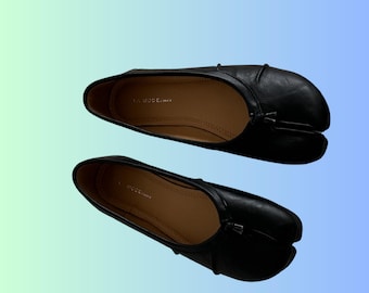 Minimalist Black Leather Ballet Flats Handmade