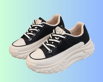 Zapatillas deportivas de plataforma estilo coreano para mujer, con suela gruesa, estilo casual.