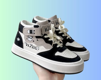 Kawaii Panda High Top Platform Sneakers Black White